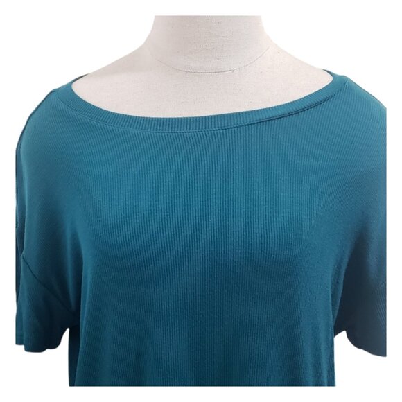 CT1819 Nordstrom Lightweight Short Sleeve Teal Ribbed Tee M - Picture 2 of 4